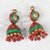 Ohrhänger aus Keramik - Festliche Jhumki-Ohrringe aus Keramik in Rot, Grün und Gold