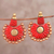 Ohrhänger aus Keramik - Rote und goldene handbemalte Blumen-Keramik-Ohrringe