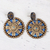 Ceramic dangle earrings, 'Floral Blue Chakra' - Blue and Gold Hand-Painted Floral Ceramic Dangle Earrings