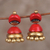 Ceramic dangle earrings, 'Magical Red' - Red and Gold Jhumki Ceramic Parasol Dangle Post Earrings