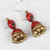 Ohrhänger aus Keramik - Rote und goldene Jhumki-Keramik-Sonnenschirm-Ohrringe