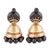 Pendientes colgantes de cerámica - Pendientes colgantes con poste de sombrilla de cerámica Jhumki en negro y dorado