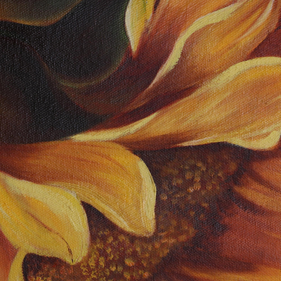 'Sunflower Bliss' - Signed Realist Painting of a Sunflower from India