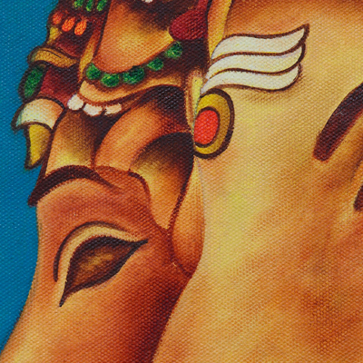 „Twin Ganapati“ – Signiertes expressionistisches Gemälde von Ganesha aus Indien