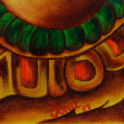 „Twin Ganapati“ – Signiertes expressionistisches Gemälde von Ganesha aus Indien