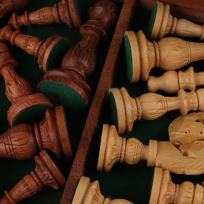 juego de ajedrez de madera - Juego de ajedrez de madera floral con piezas de juego y almacenamiento