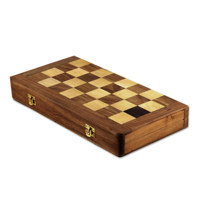 Juego de ajedrez de madera, 'Persian Grandeur' - Juego de ajedrez de madera de acacia y kadam con almacenamiento en el interior