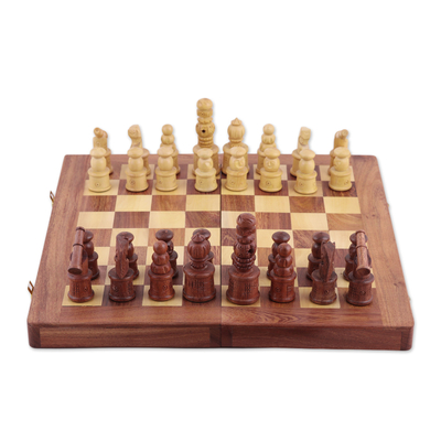 Handmade Portable Wood Chess Board Game Set from India