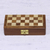 Wood mini chess set, 'Royal Pastime' - Acacia Wood Velvet Chess Set with Playing Pieces and Storage (image 2d) thumbail