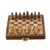 Wood mini chess set, 'Royal Pastime' - Acacia Wood Velvet Chess Set with Playing Pieces and Storage
