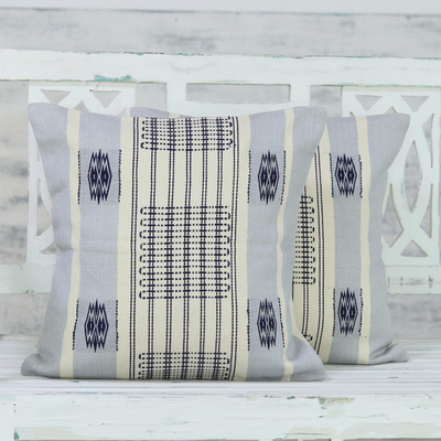 Cotton cushion covers, 'Old World Charm' (pair) - Set of 2 Handmade 100% Cotton Handwoven Cushion Covers
