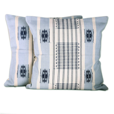 Cotton cushion covers, 'Old World Charm' (pair) - Set of 2 Handmade 100% Cotton Handwoven Cushion Covers