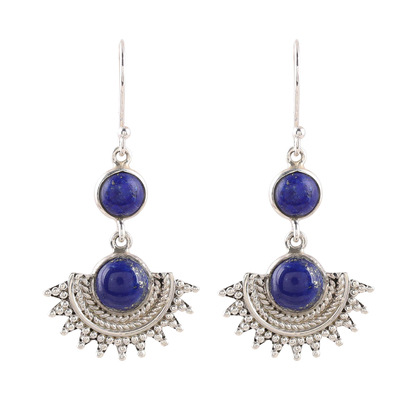 Pendientes colgantes de lapislázuli - Pendientes colgantes redondos de plata de ley con lapislázuli azul