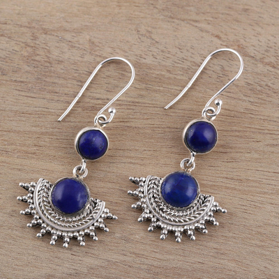 Sterling Silver Round Blue Lapis Lazuli Dangle Earrings - Sweetly ...