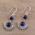 Lapis lazuli dangle earrings, 'Sweetly Radiant' - Sterling Silver Round Blue Lapis Lazuli Dangle Earrings