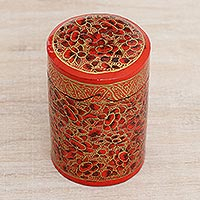 Papier mache toothpick holder, Red Floral Beauty