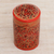 Papier mache toothpick holder, 'Red Floral Beauty' - Hand-Painted Red and Gold Floral Wood Toothpick Holder thumbail