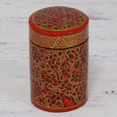 Zahnstocherhalter aus Pappmaché - Handbemalter Zahnstocherhalter aus Holz mit Blumenmuster in Rot und Gold