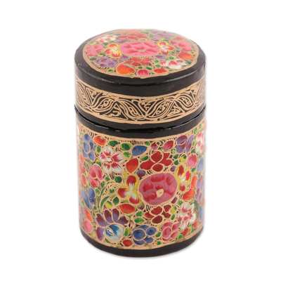 Porta palillos de papel maché - Palillero de madera floral multicolor pintado a mano