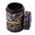 Papier mache toothpick holder, 'Chinar Delight' - Hand-Painted Blue Floral Leaves Wood Toothpick Holder