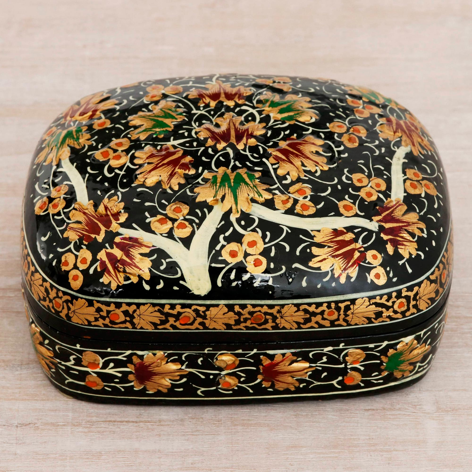 Wood and Papier Mache Decorative Box with Floral Theme