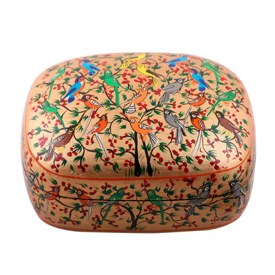 Papier mache decorative box, 'Birds in Harmony' - Hand-Painted Colorful Singing Birds Wood Decorative Box