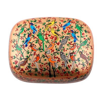 Papier mache decorative box, 'Birds in Harmony' - Hand-Painted Colorful Singing Birds Wood Decorative Box