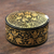 Papier mache decorative box, 'Midnight Beauty' - Hand-Painted Black and Metallic Gold Round Decorative Box thumbail