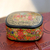 Papier mache decorative box, 'Cheerful Flare' - Hand-Painted Floral and Metallic Gold Decorative Box thumbail