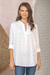 Cotton tunic, 'Brocade Shadow' - 100% Cotton Long-Sleeved White Tunic (image 2) thumbail