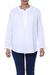 Cotton tunic, 'Brocade Shadow' - 100% Cotton Long-Sleeved White Tunic (image 2a) thumbail