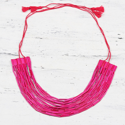 Collar con cuentas de papel reciclado, 'Gorgeous in Pink' - Collar llamativo con cuentas de papel reciclado de múltiples hilos en rosa