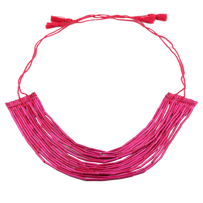 Collar con cuentas de papel reciclado, 'Gorgeous in Pink' - Collar llamativo con cuentas de papel reciclado de múltiples hilos en rosa