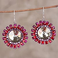Recycled paper beaded dangle earrings, 'Exquisite Daisy' - Handmade Recycled Paper Glass Bead Dangle Earrings