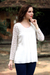 Lace-trimmed rayon blouse, 'Daisy Snow' - Crocheted Daisy Shoulder and Sleeve Snow White Rayon Blouse thumbail