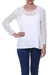 Lace-trimmed rayon blouse, 'Daisy Snow' - Crocheted Daisy Shoulder and Sleeve Snow White Rayon Blouse
