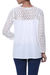 Blusa de rayón con encaje - Blusa de rayón blanco nieve con hombros y mangas de margaritas a crochet