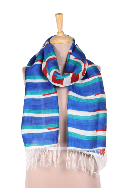 Hand-Painted Striped Silk Wrap Scarf from India
