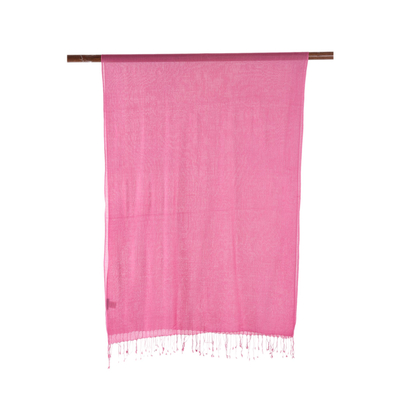 Wool and silk blend shawl, 'Orchid Allure' - Orchid Color Wool and Silk Blend Fringed Shawl from India