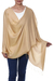 Silk shawl, 'Golden Nights' - Pure Silk Shawl in Warm Golden Color from India (image 2a) thumbail