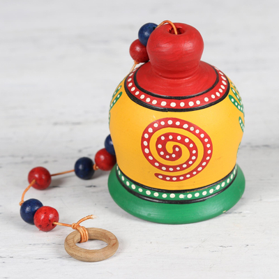 Ceramic bell, 'Exciting Sound' - Spiral Motif Ceramic Bell Decorative Accent from India