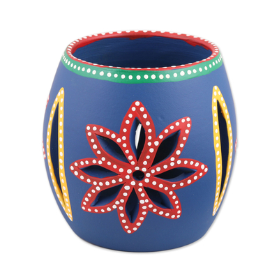 Hand-Painted Floral Ceramic Tealight Holder from India