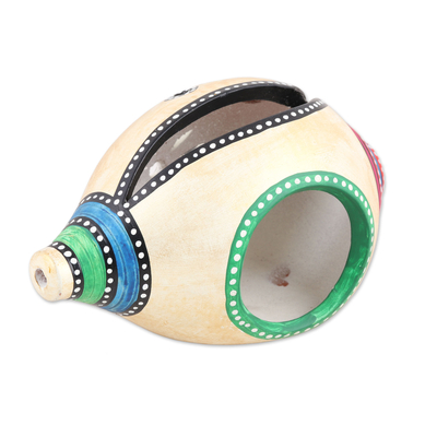 Ceramic tealight holder, 'Seashore Delight in Beige' - Conch-Shaped Ceramic Tealight Holder in Beige from India