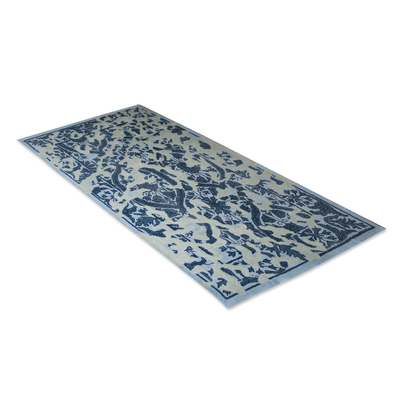 Hand-tufted wool area rug, 'Blue Majestic Garden' (5x8) - Blue and Grey Floral Wool Area Rug (5x8) from India