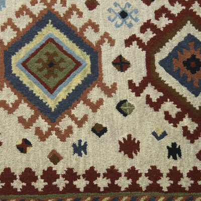 Hand-tufted wool area rug, 'Heritage and Style' (5x8) - Hand-Tufted Geometric Wool Area Rug (5x8) from India