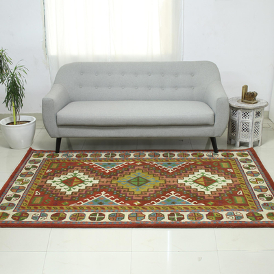 Hand-tufted wool area rug, Geometric Heritage (5x8)