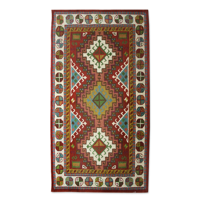 Multicolored Geometric Wool Area Rug (5x8) from India