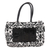 Leather accented cotton handbag, 'Elegant Embellishment' - Black and White Leather Accent Cotton Handle Handbag