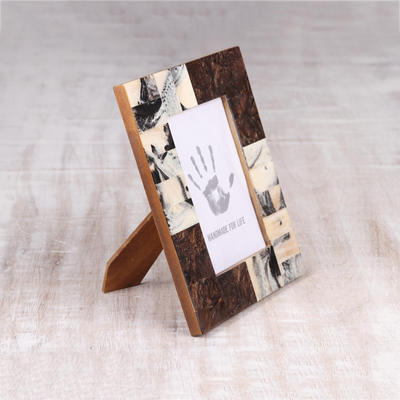 Resin photo frame, 'Midnight Waters' (4x6) - Brown and Beige Resin Photo Frame (4x6) from India