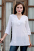 Cotton tunic, 'White Simplicity' - White Cotton Floral Embroidered Three-Quarter Sleeved Tunic thumbail